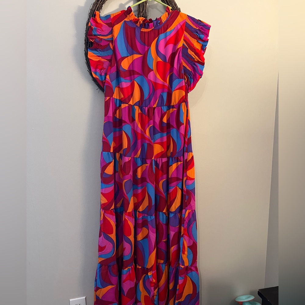 Pink and Orange Sleeveless Sundress for Resort Wear